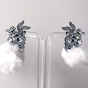 Bugs Bunny w White Pom Pom Earrings | Looney Tunes | New | Price Is Firm
